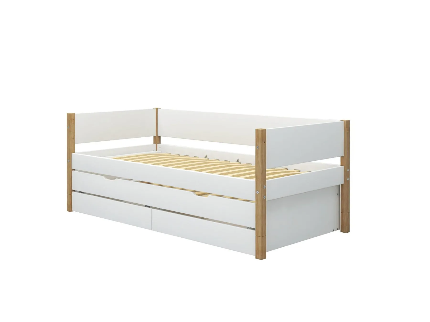 FLEXA Einzelbett mit Ausziehbett und 2 Schubladen White/oak Best Sale