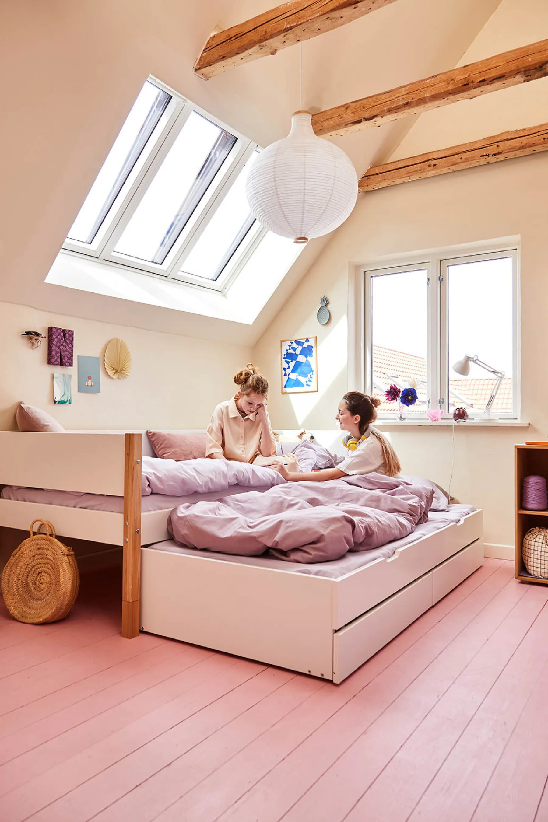 FLEXA Einzelbett mit Ausziehbett und 2 Schubladen White/oak Best Sale