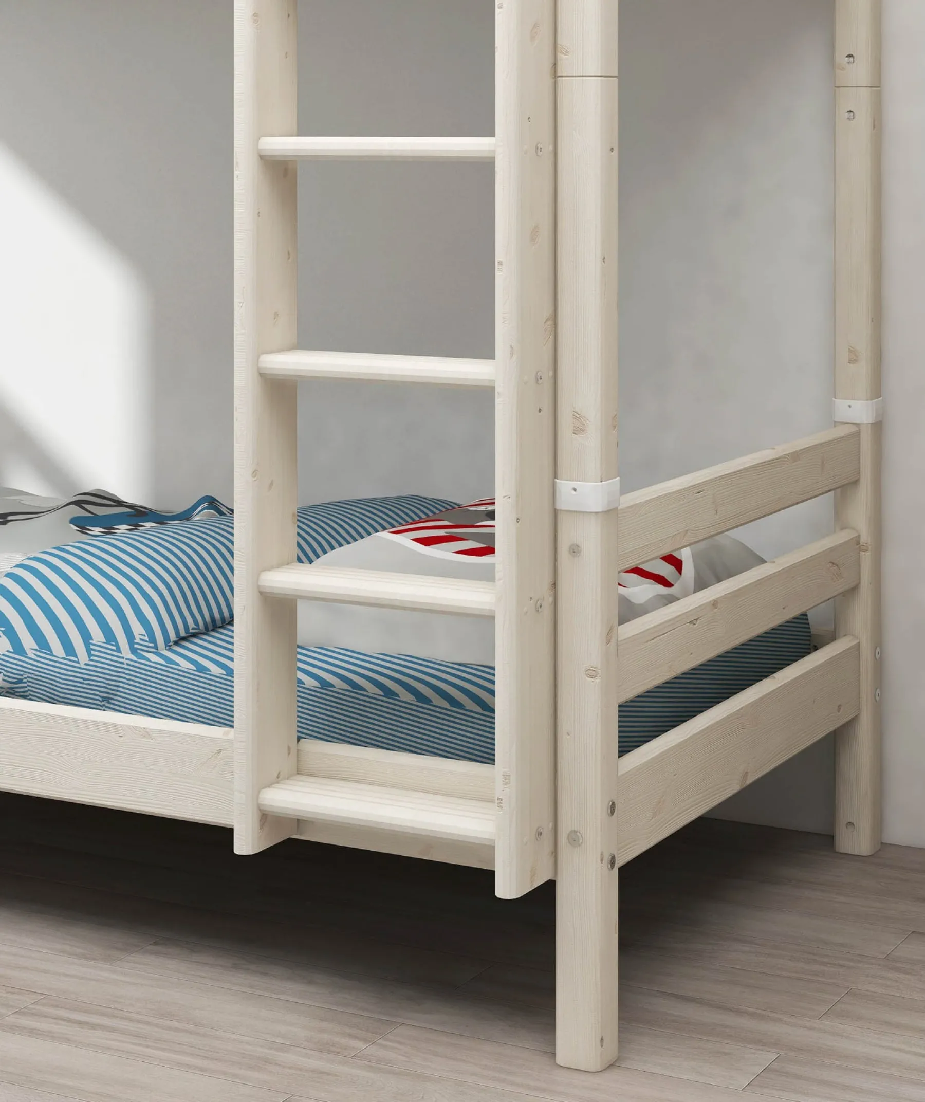 FLEXA Etagenbett mit zusätzlicher Höhe und senkrechter Leiter Whitewashedpine New