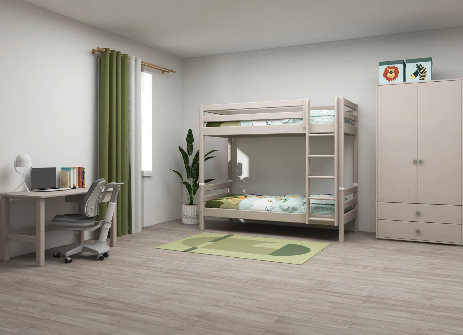 FLEXA Etagenbett mit zusätzlicher Höhe und senkrechter Leiter Greywashedpine Cheap