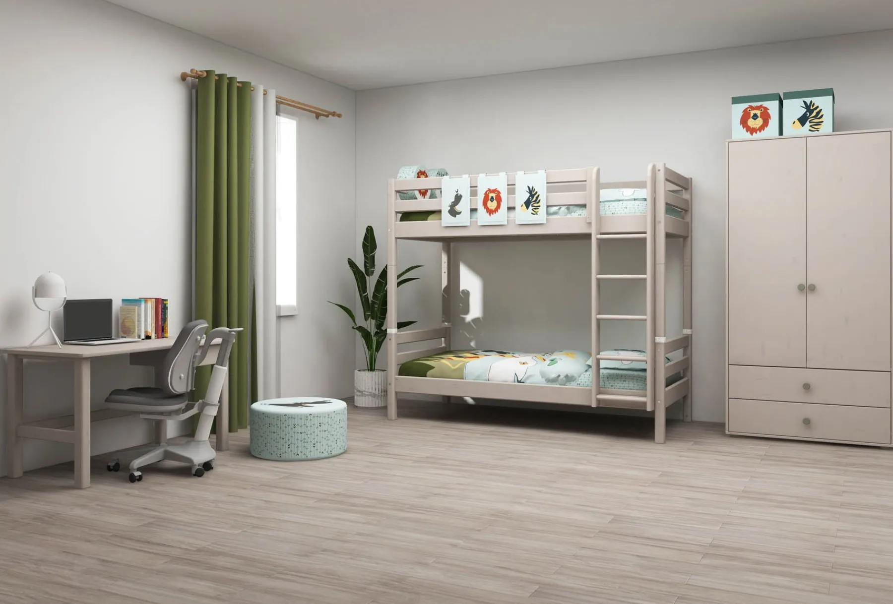 FLEXA Etagenbett mit zusätzlicher Höhe und senkrechter Leiter Greywashedpine Cheap