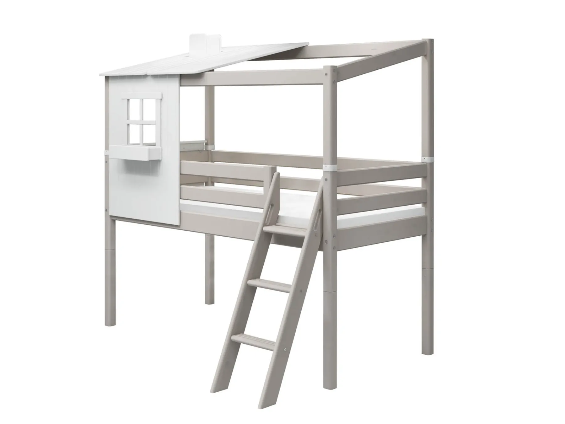 FLEXA Halbhohes Bett mit 1/2 Classic-Haus White/greywashedpine Hot