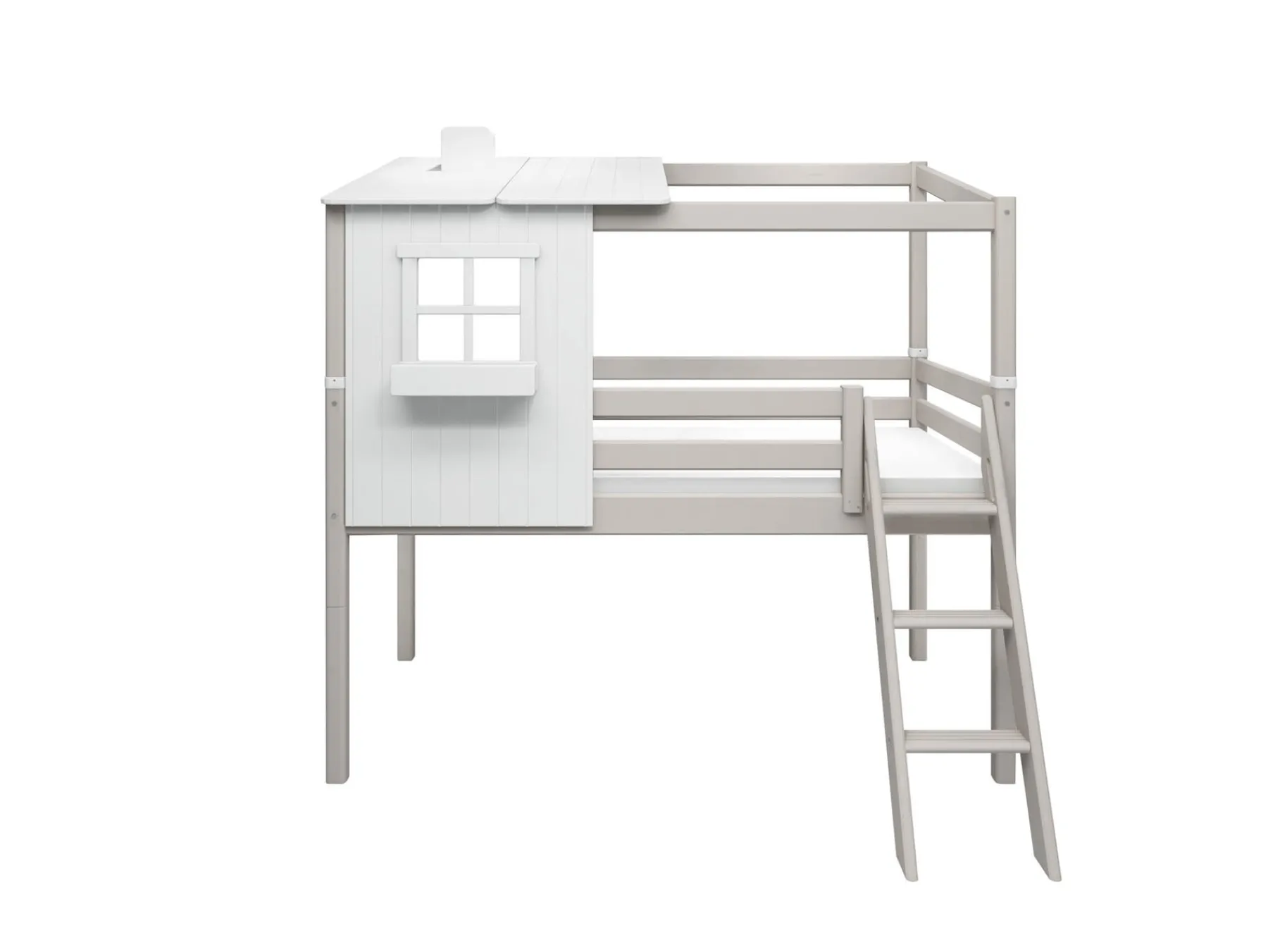 FLEXA Halbhohes Bett mit 1/2 Classic-Haus White/greywashedpine Hot