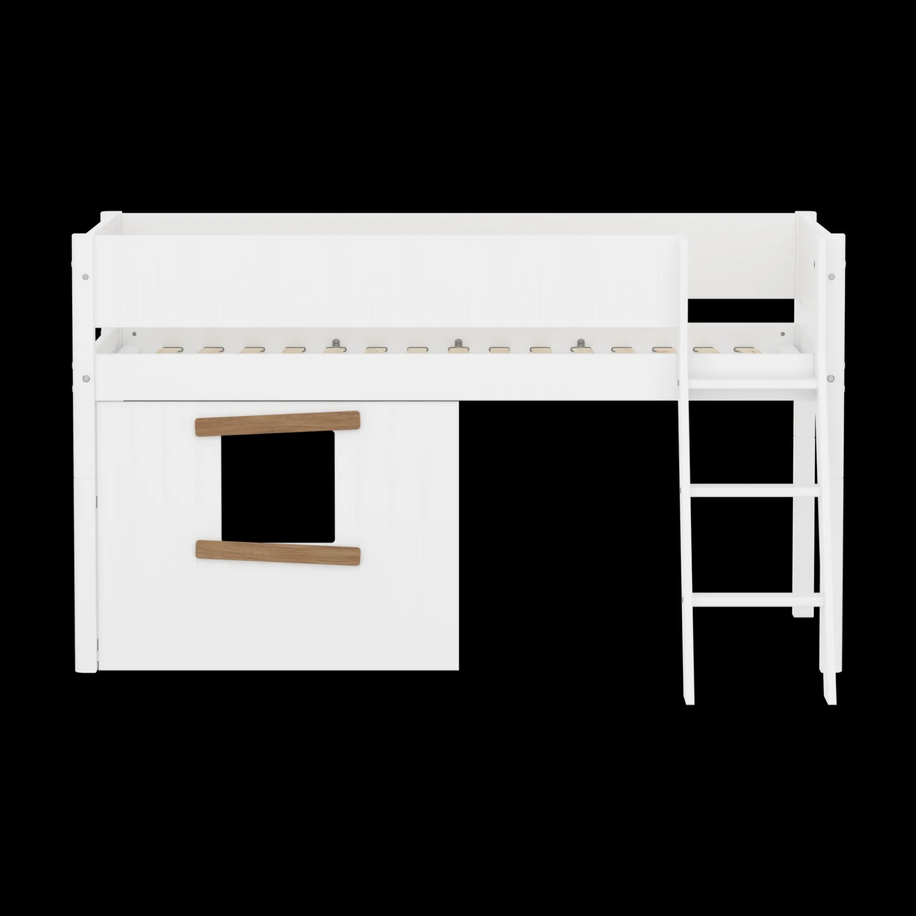 FLEXA Halbhohes Bett mit Hausfronten, Schrägleiter und Absturzsicherung mit Rillen White Fashion