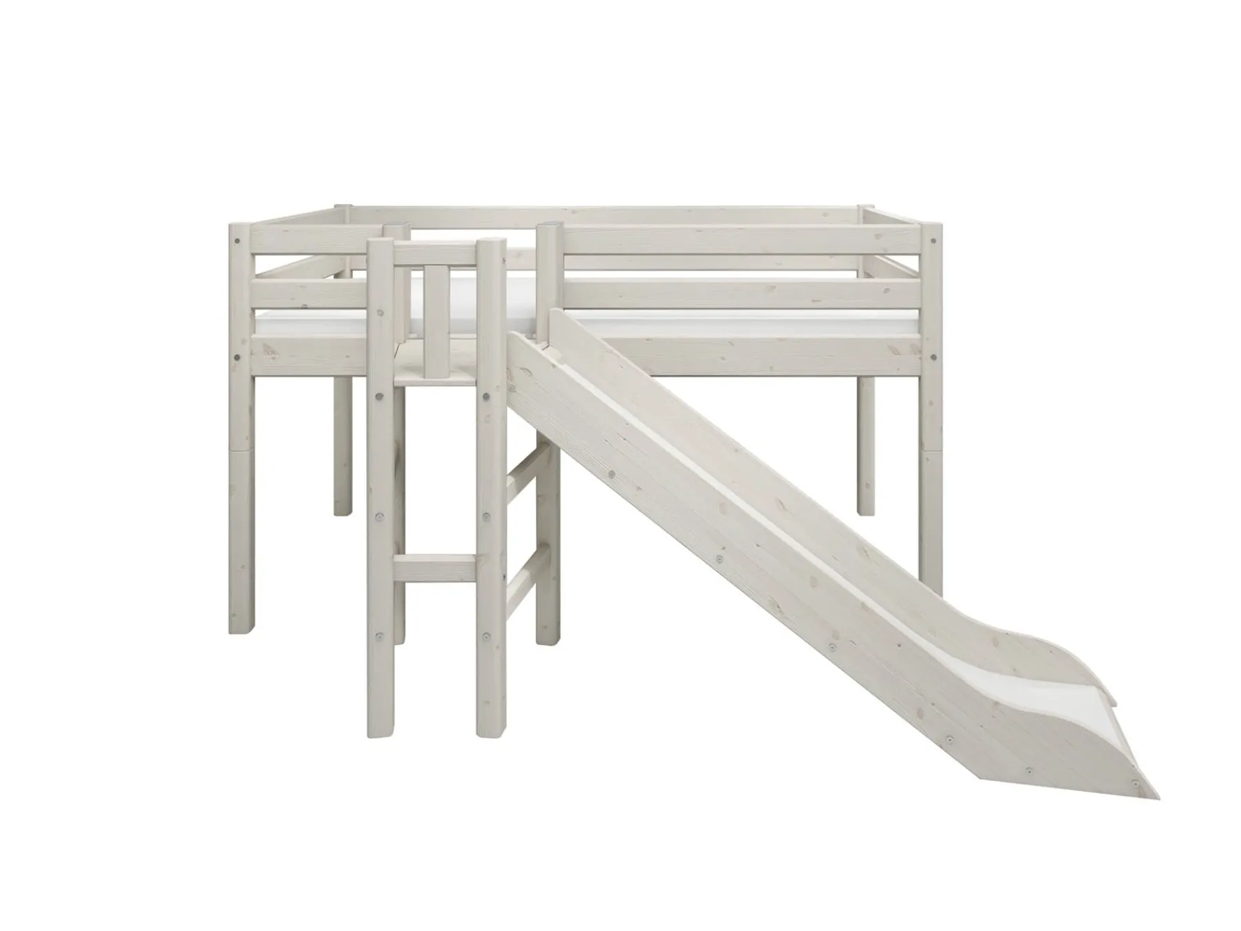 FLEXA Halbhohes Bett mit Plattform und Rutsche Whitewashedpine Discount