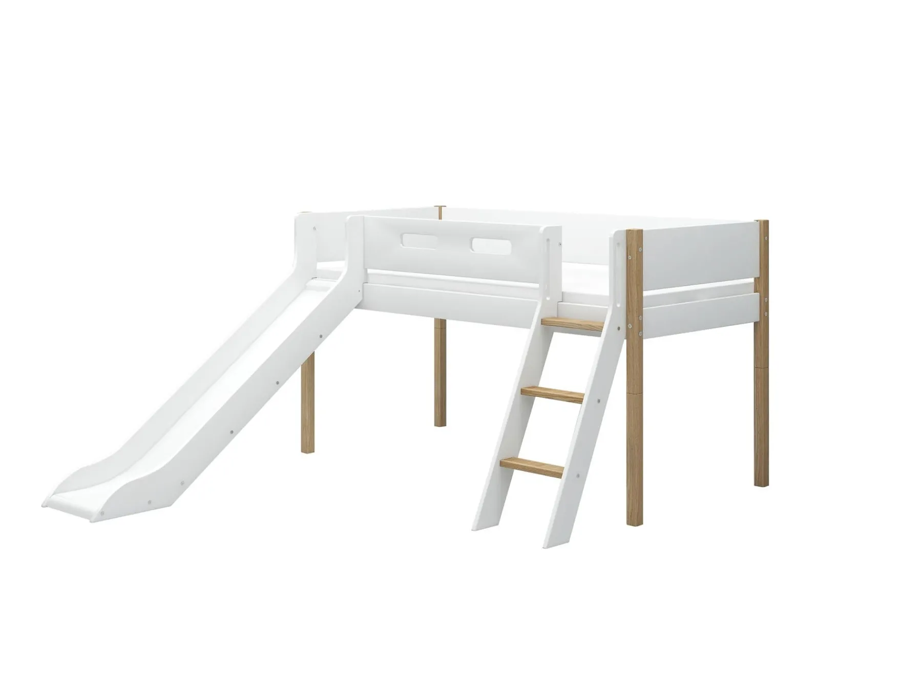 FLEXA Halbhohes Bett mit Rutsche White/oak Store