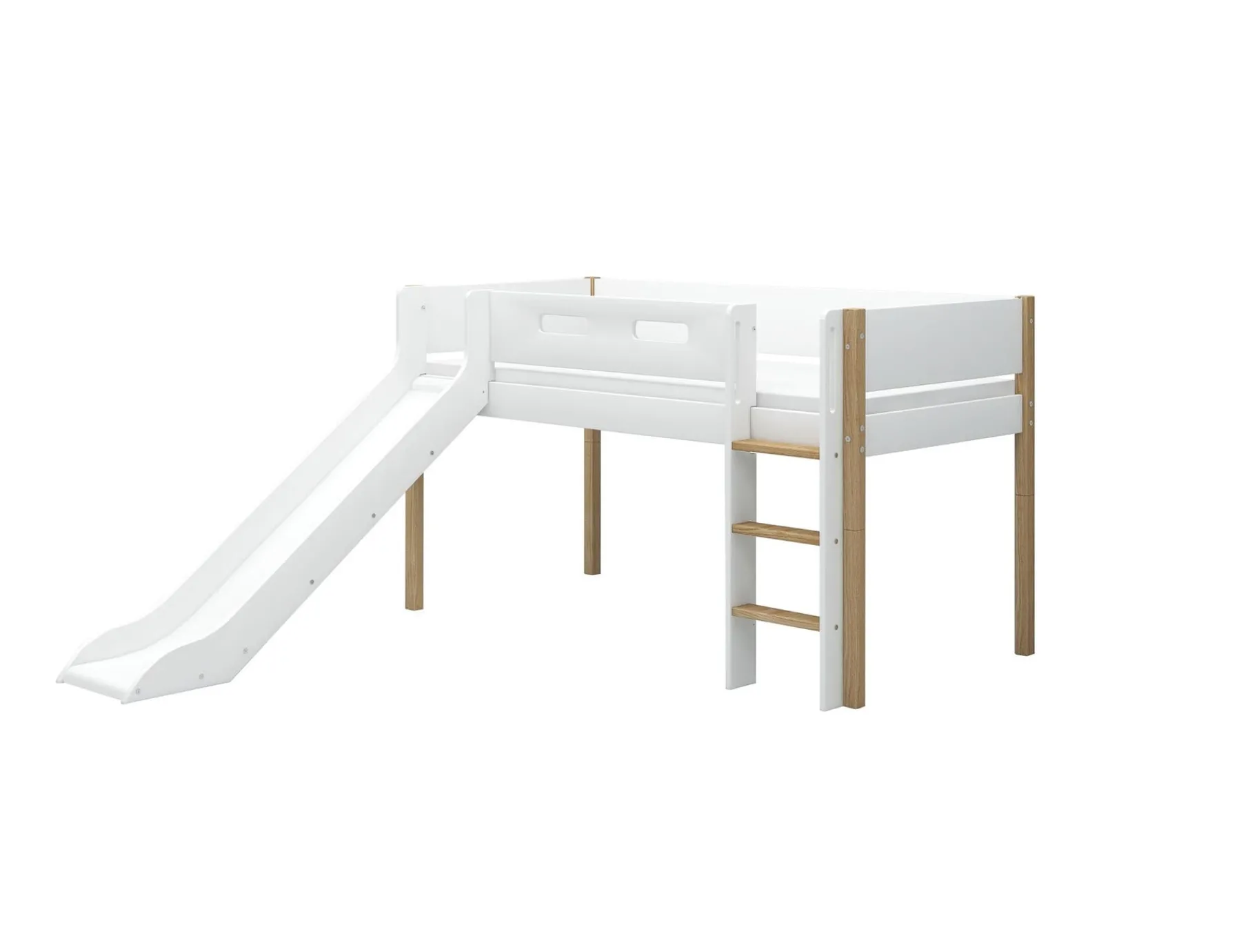 FLEXA Halbhohes Bett mit Rutsche White/oak Best
