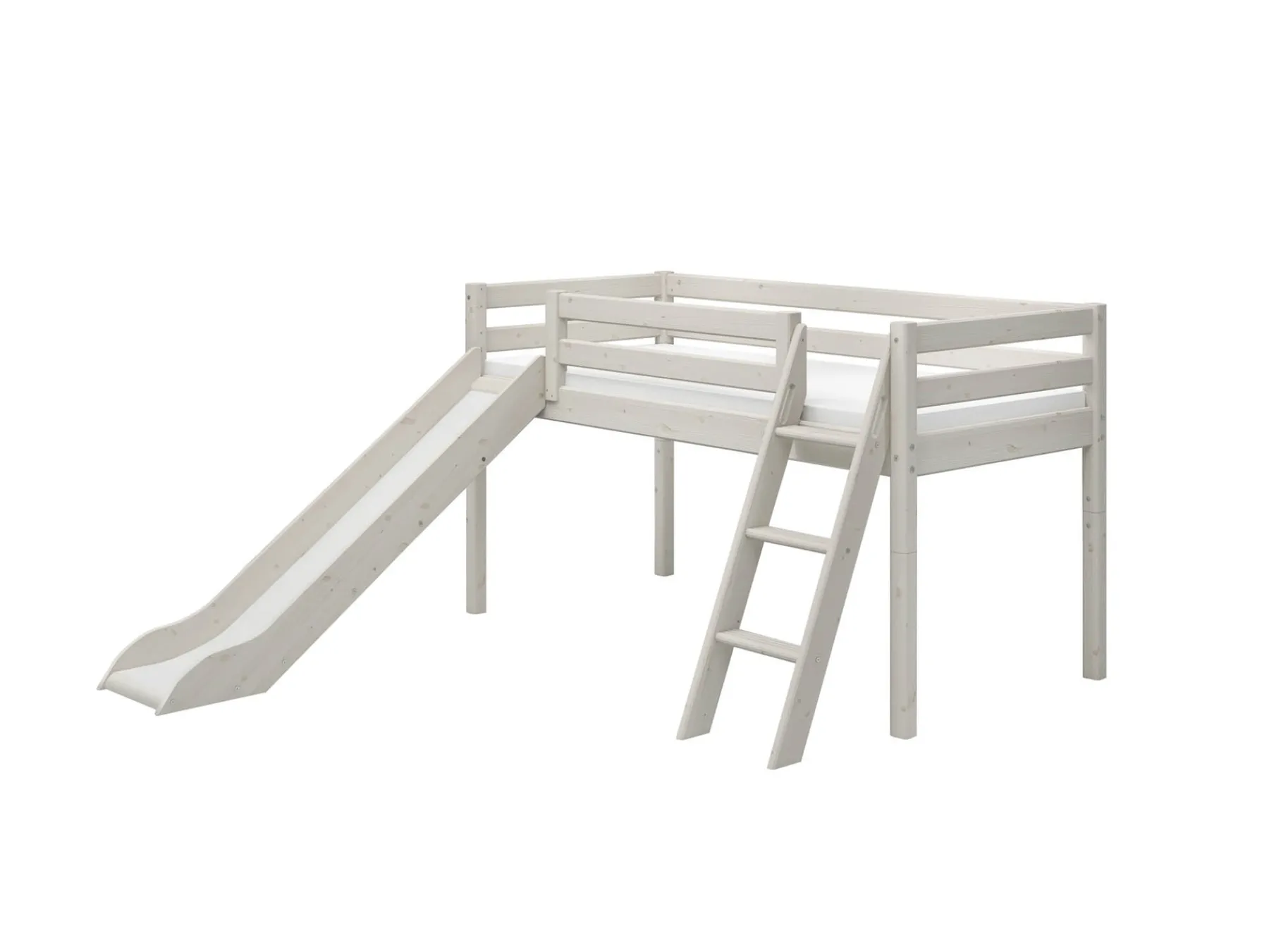 FLEXA Halbhohes Bett mit Rutsche und Schrägleiter Whitewashedpine Outlet