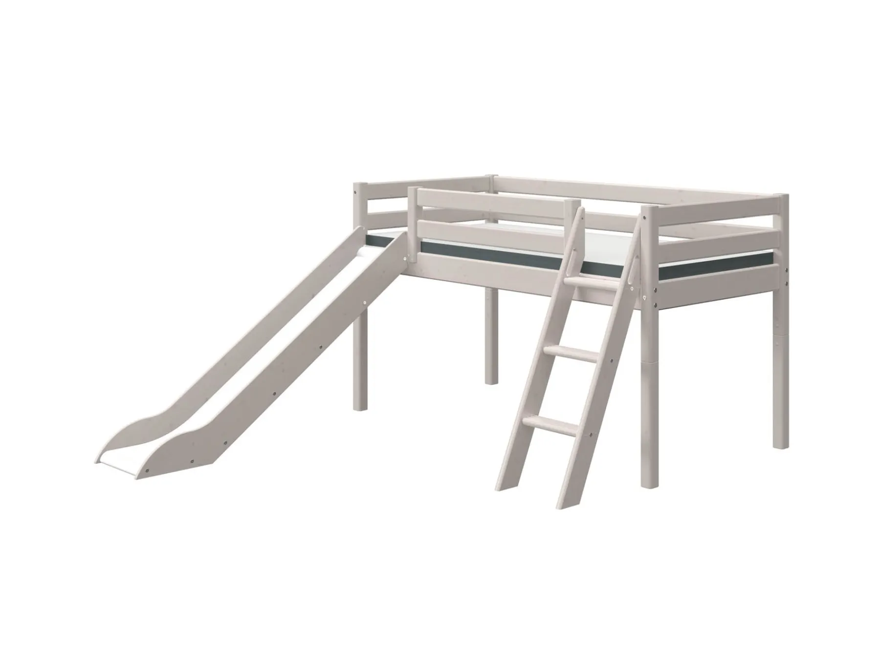 FLEXA Halbhohes Bett mit Rutsche und Schrägleiter Greywashedpine Best
