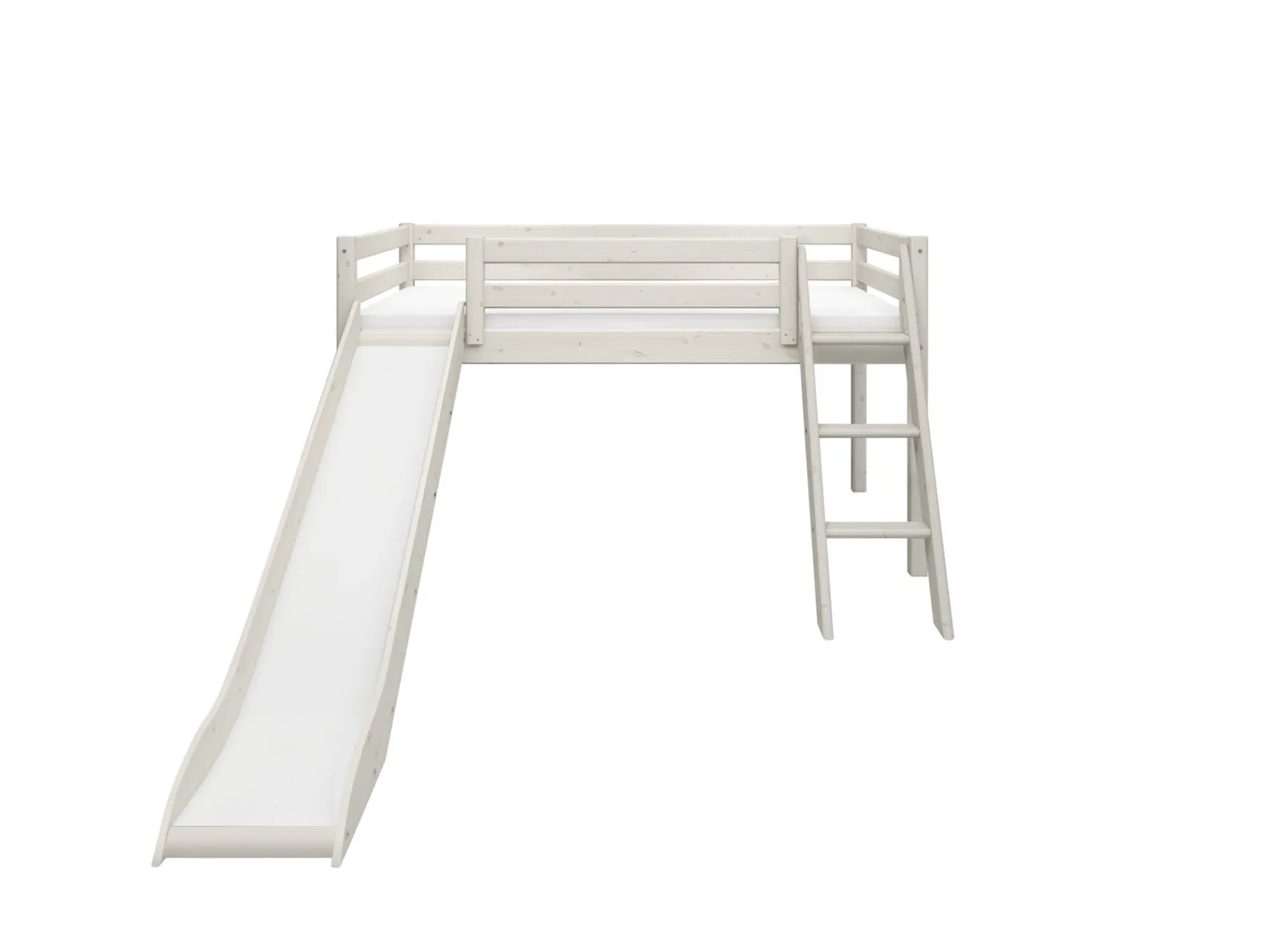 FLEXA Halbhohes Bett mit Rutsche und Schrägleiter Whitewashedpine Outlet