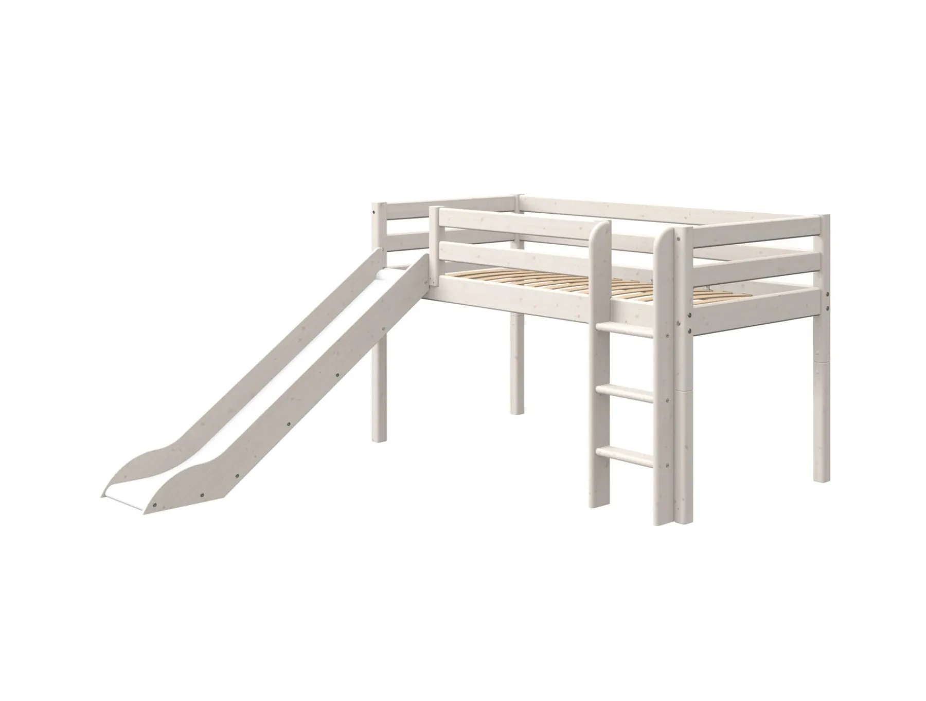 FLEXA Halbhohes Bett mit Rutsche und senkrechter Leiter Whitewashedpine Hot