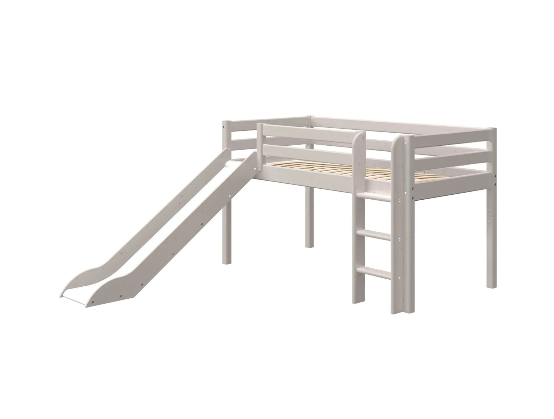 FLEXA Halbhohes Bett mit Rutsche und senkrechter Leiter Greywashedpine Hot