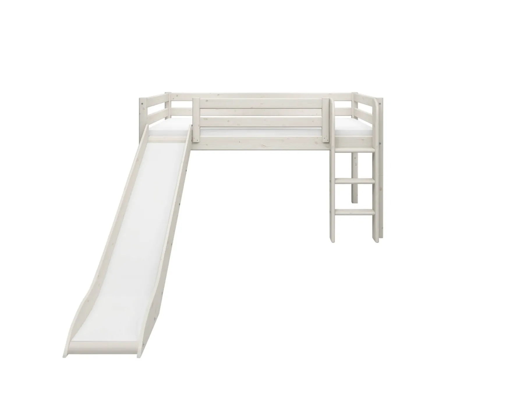 FLEXA Halbhohes Bett mit Rutsche und senkrechter Leiter Whitewashedpine Hot