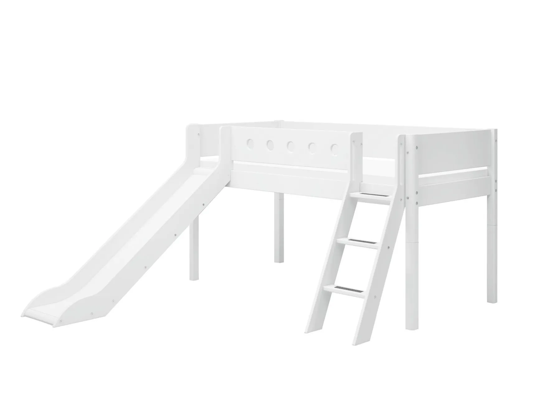 FLEXA Halbhohes Bett mit Schrägleiter und Rutsche White Shop