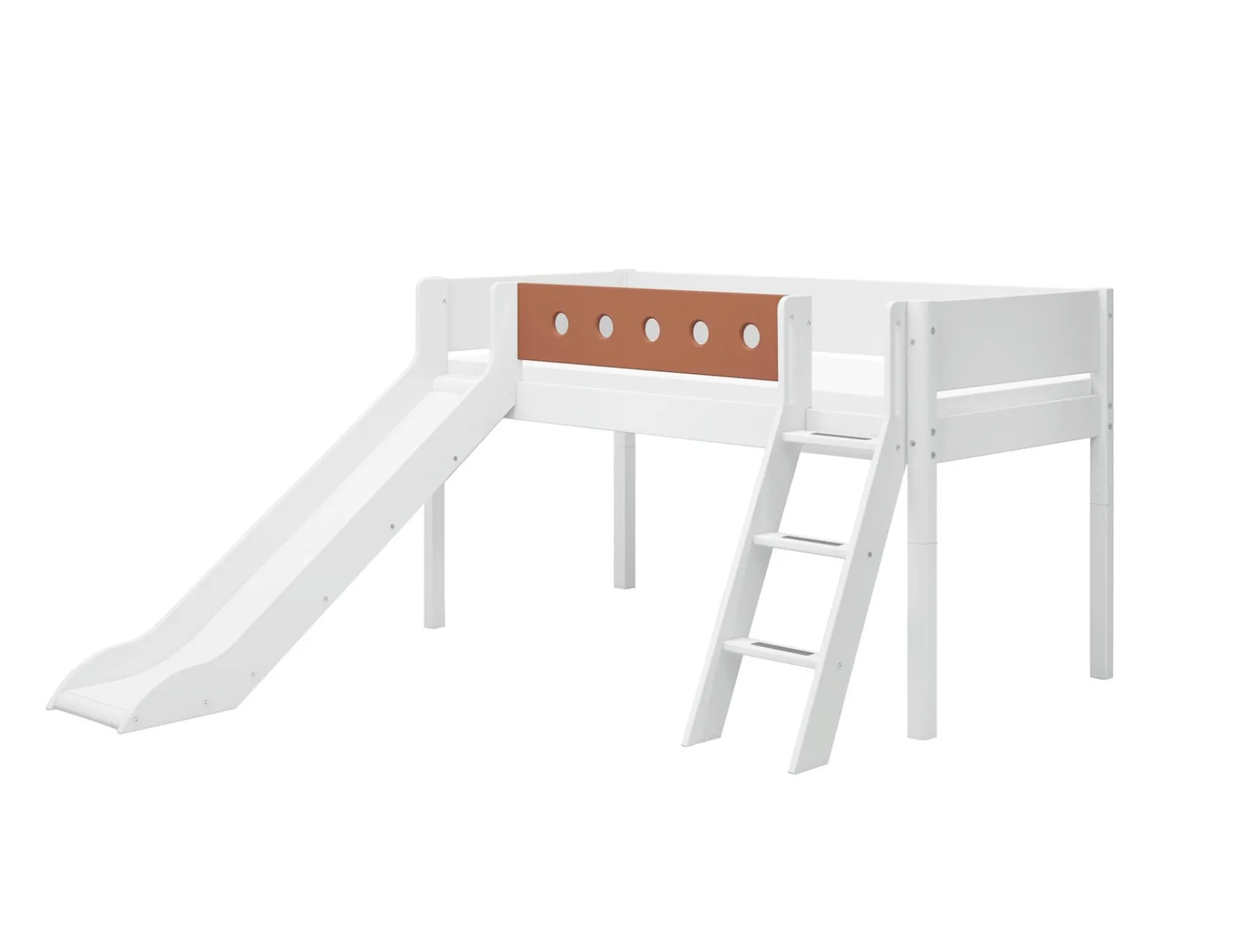 FLEXA Halbhohes Bett mit Schrägleiter und Rutsche White/blush Online