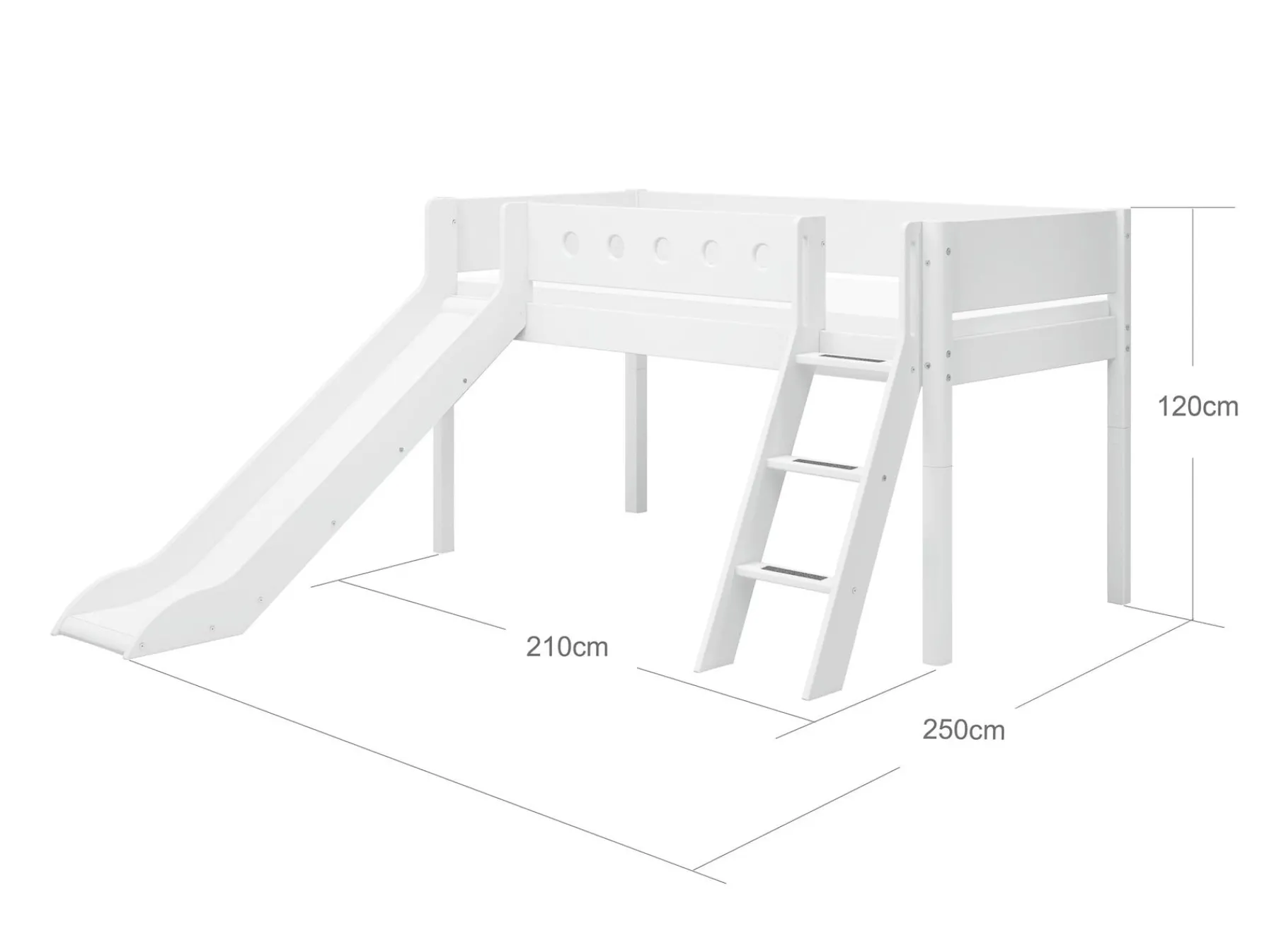 FLEXA Halbhohes Bett mit Schrägleiter und Rutsche White Shop