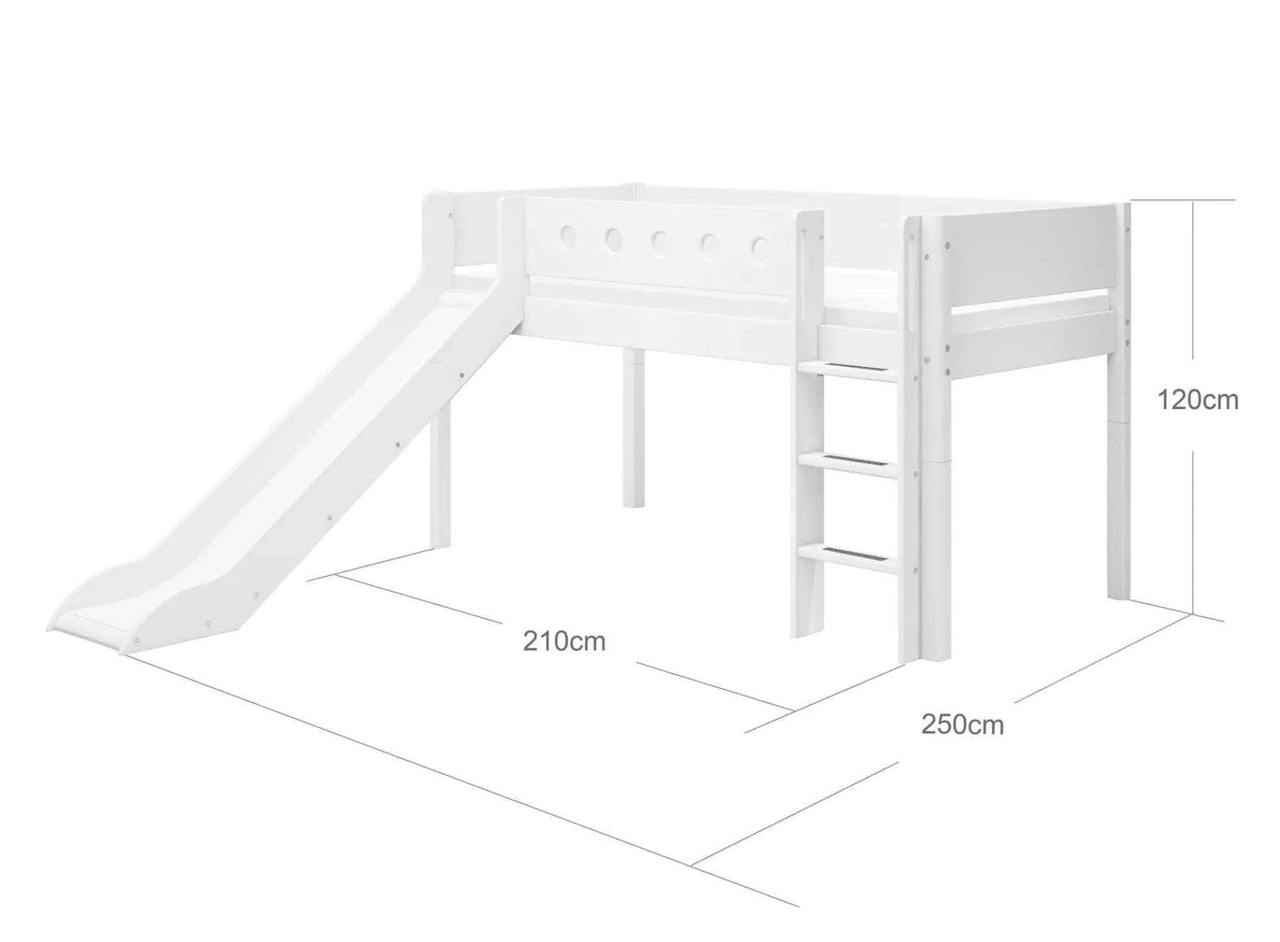 FLEXA Halbhohes Bett mit senkrechter Leiter und Rutsche White Clearance