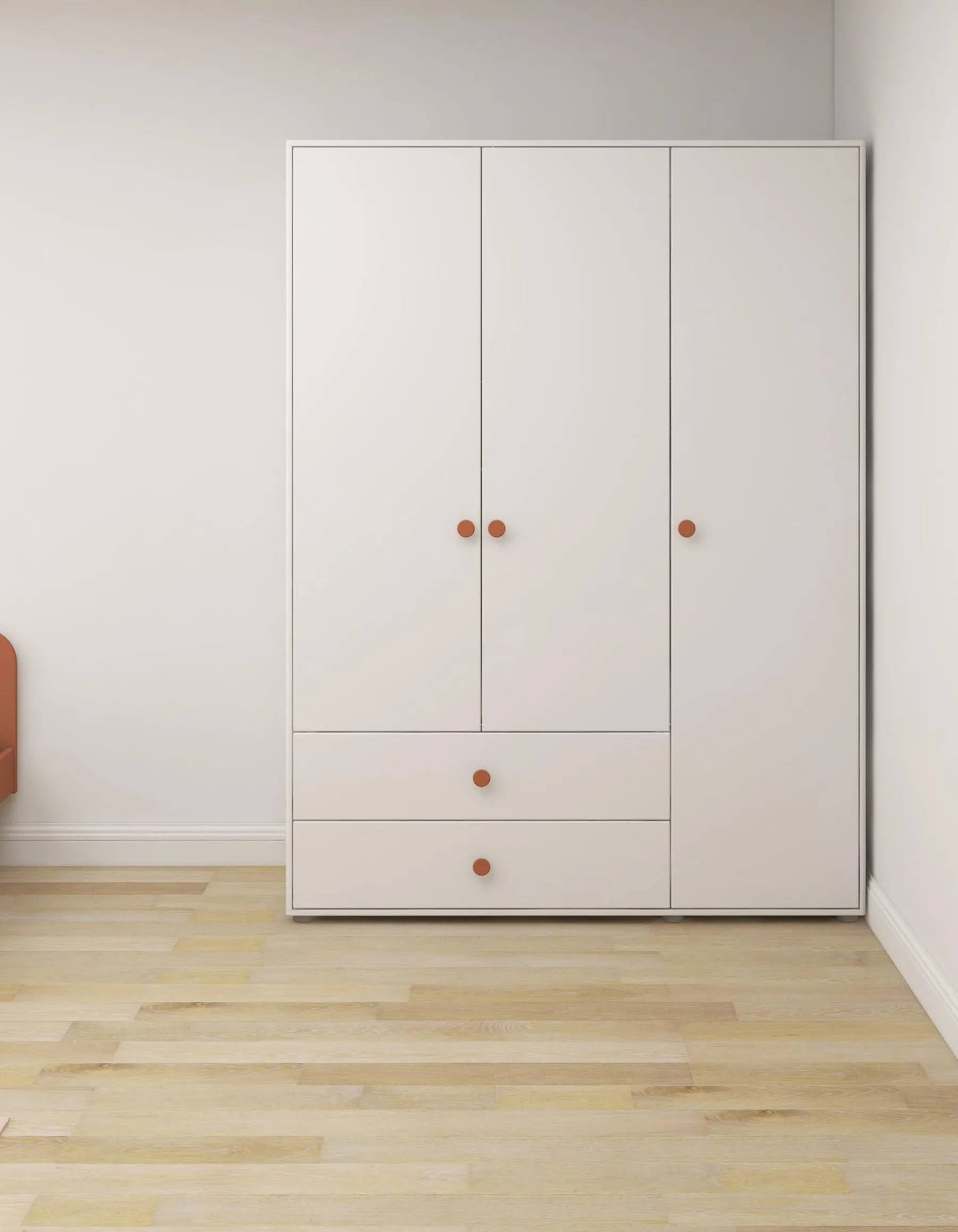 FLEXA Kleiderschrank, 3 Türen + 2 Schubladen White/blush New