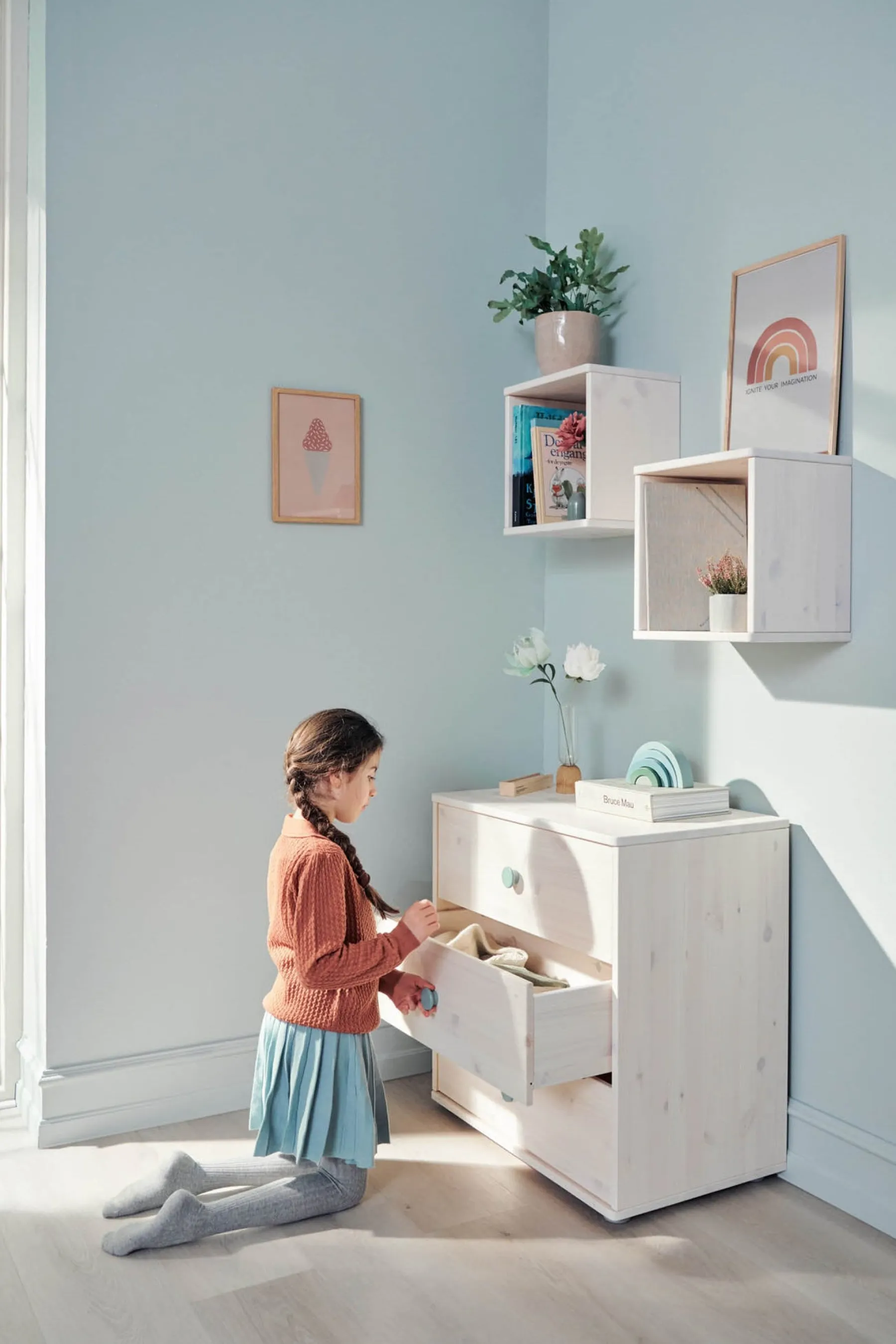 FLEXA Kommode mit 3 Schubladen Lightteal/whitewashedpine Best Sale