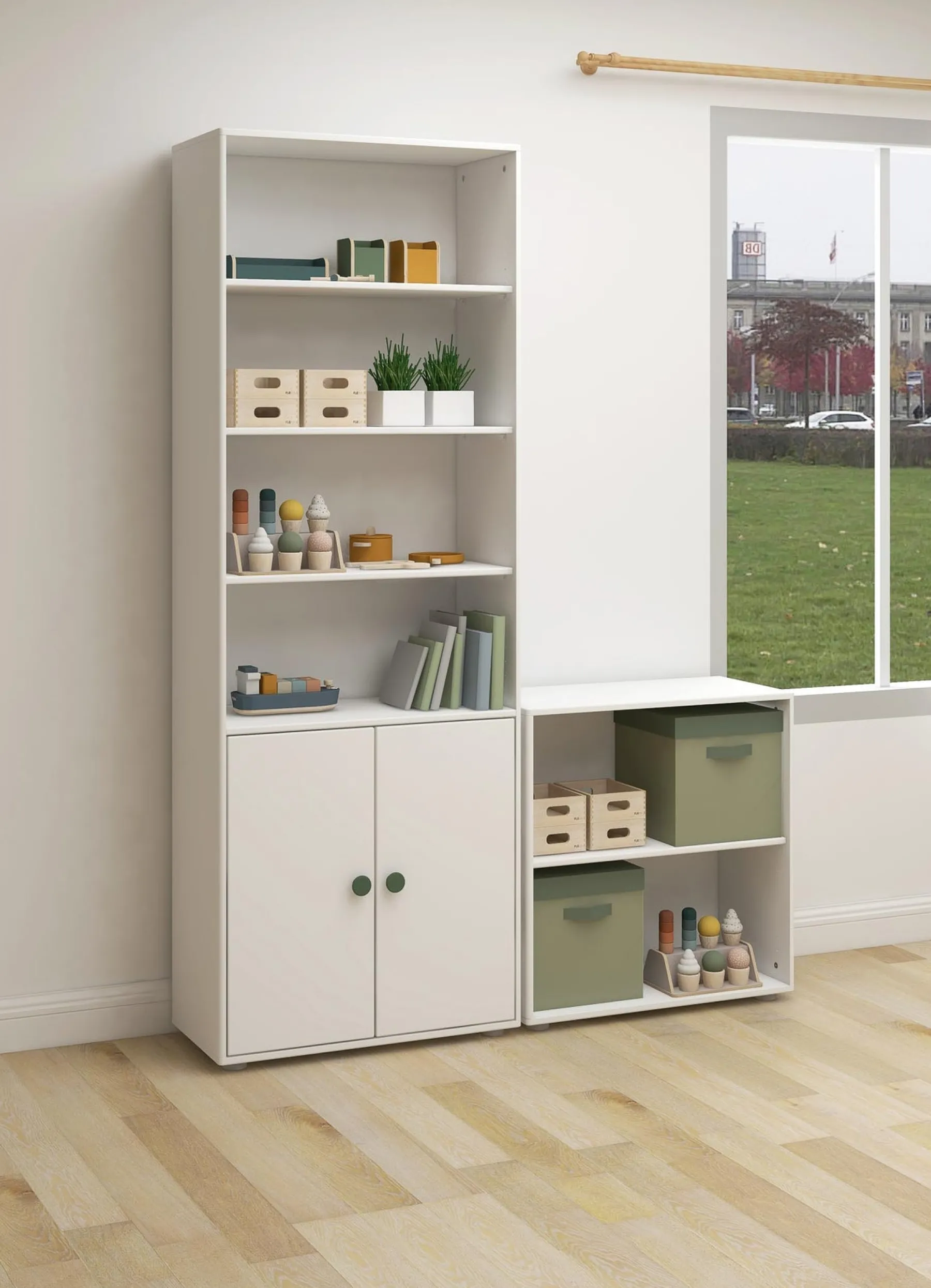 FLEXA Maxi Bücherregal , 2 Türen White/deepgreen Flash Sale