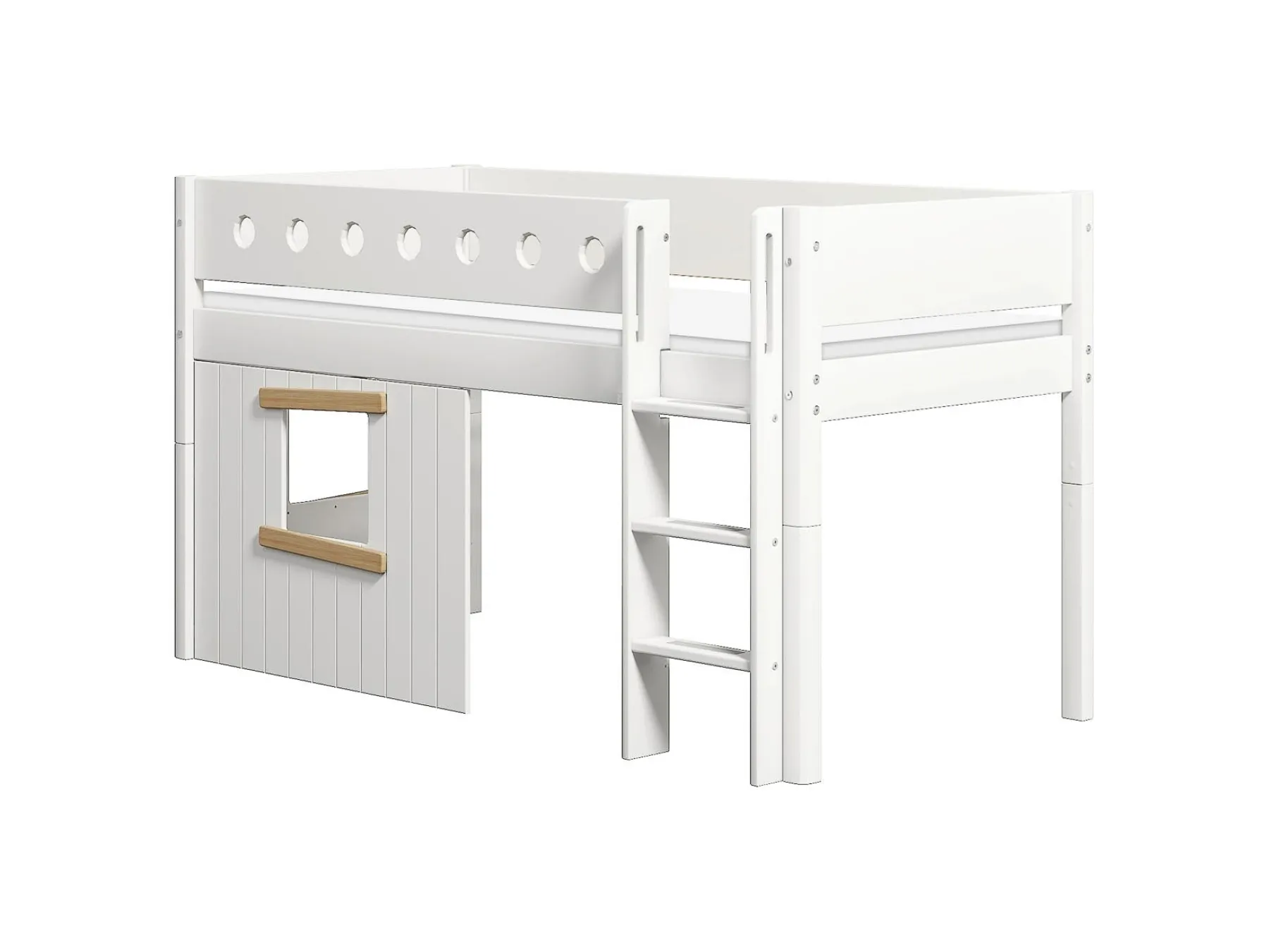 FLEXA Mittelhohes Bett, gerade Leiter & Baumhaus-Bettenfronten, Holz White/oak Shop