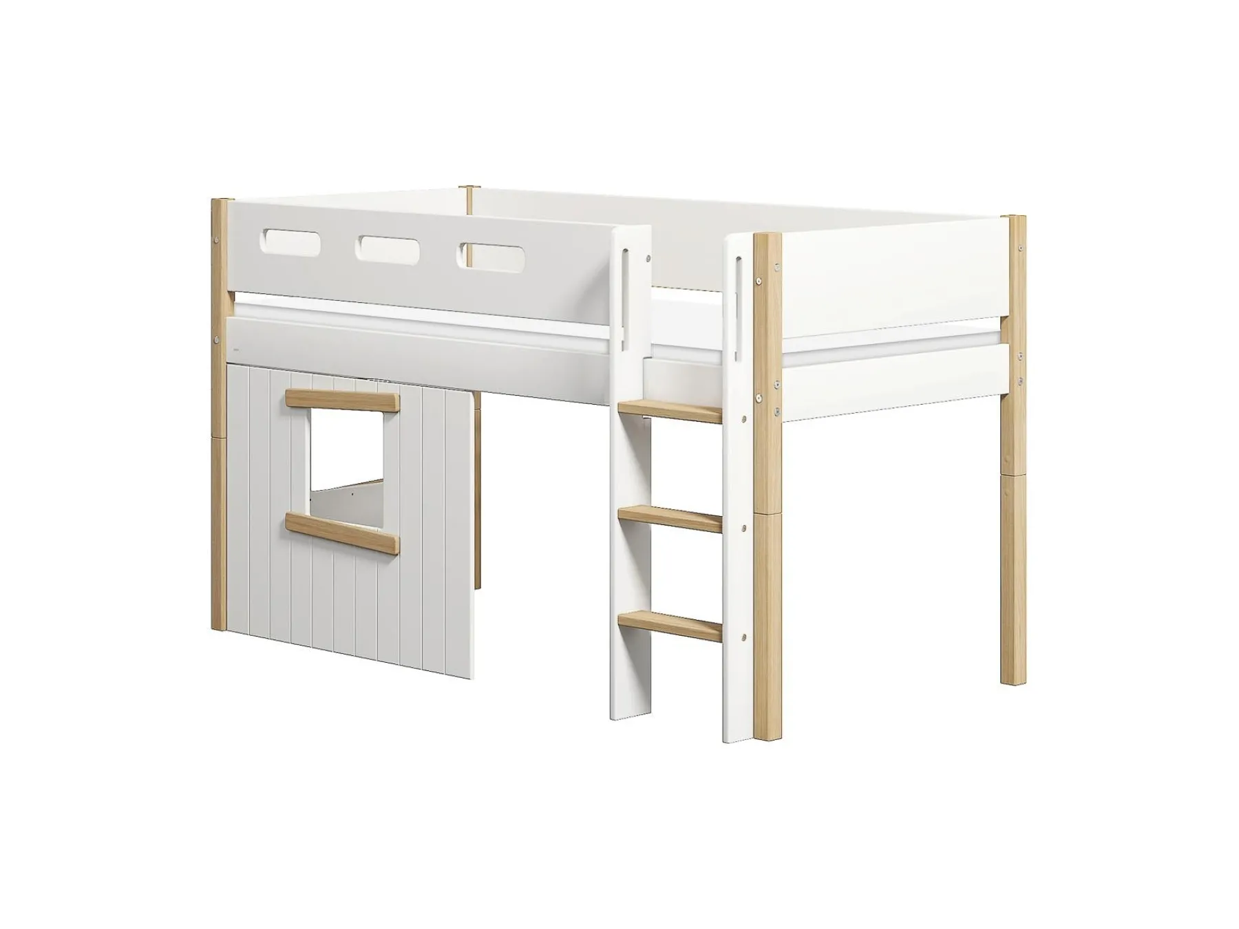 FLEXA Mittelhohes Bett, gerade Leiter & Baumhaus-Bettenfronten, Holz White/oak Shop