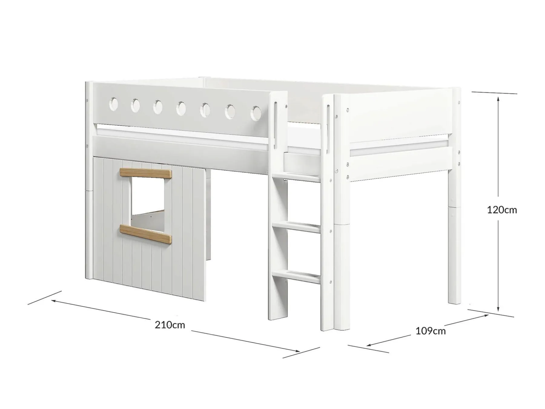 FLEXA Mittelhohes Bett, gerade Leiter & Baumhaus-Bettenfronten, Holz White/oak Shop
