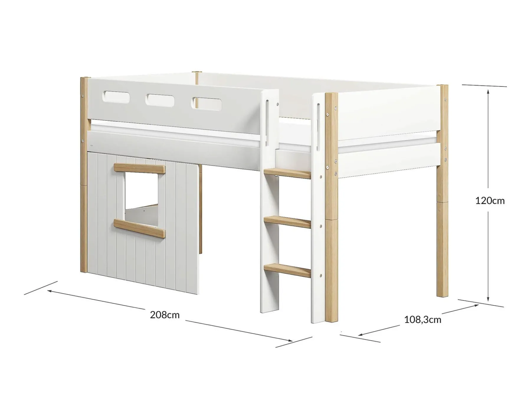 FLEXA Mittelhohes Bett, gerade Leiter & Baumhaus-Bettenfronten, Holz White/oak Shop