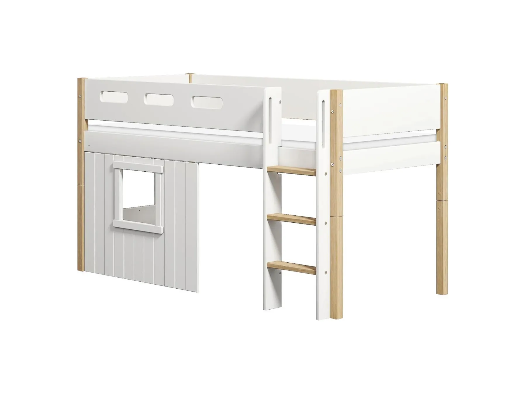 FLEXA Mittelhohes Bett, gerade Leiter & Baumhaus-Bettenfronten, weiß White/oak Online