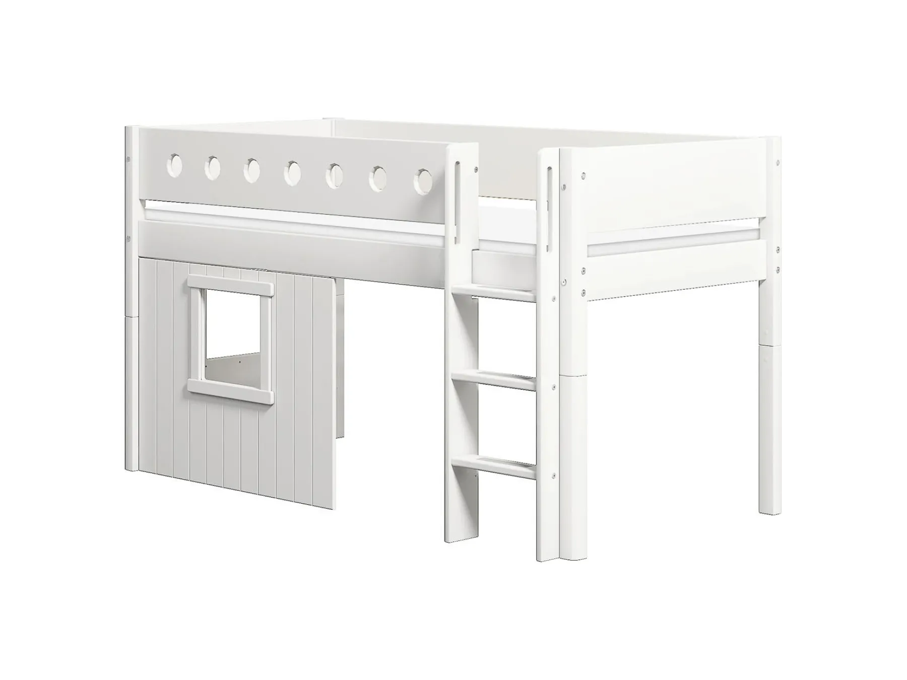 FLEXA Mittelhohes Bett, gerade Leiter & Baumhaus-Bettenfronten, weiß White Sale