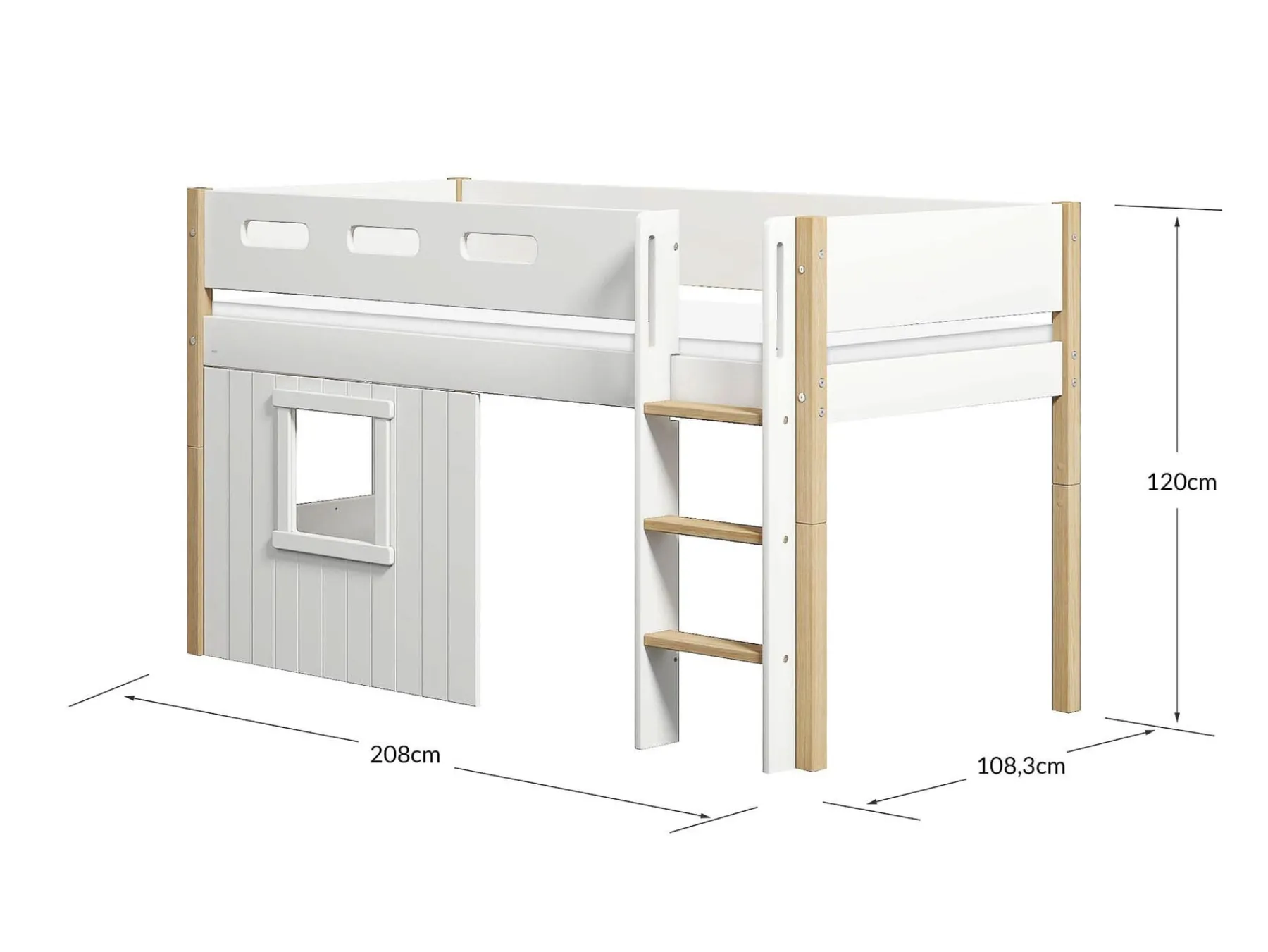 FLEXA Mittelhohes Bett, gerade Leiter & Baumhaus-Bettenfronten, weiß White/oak Online