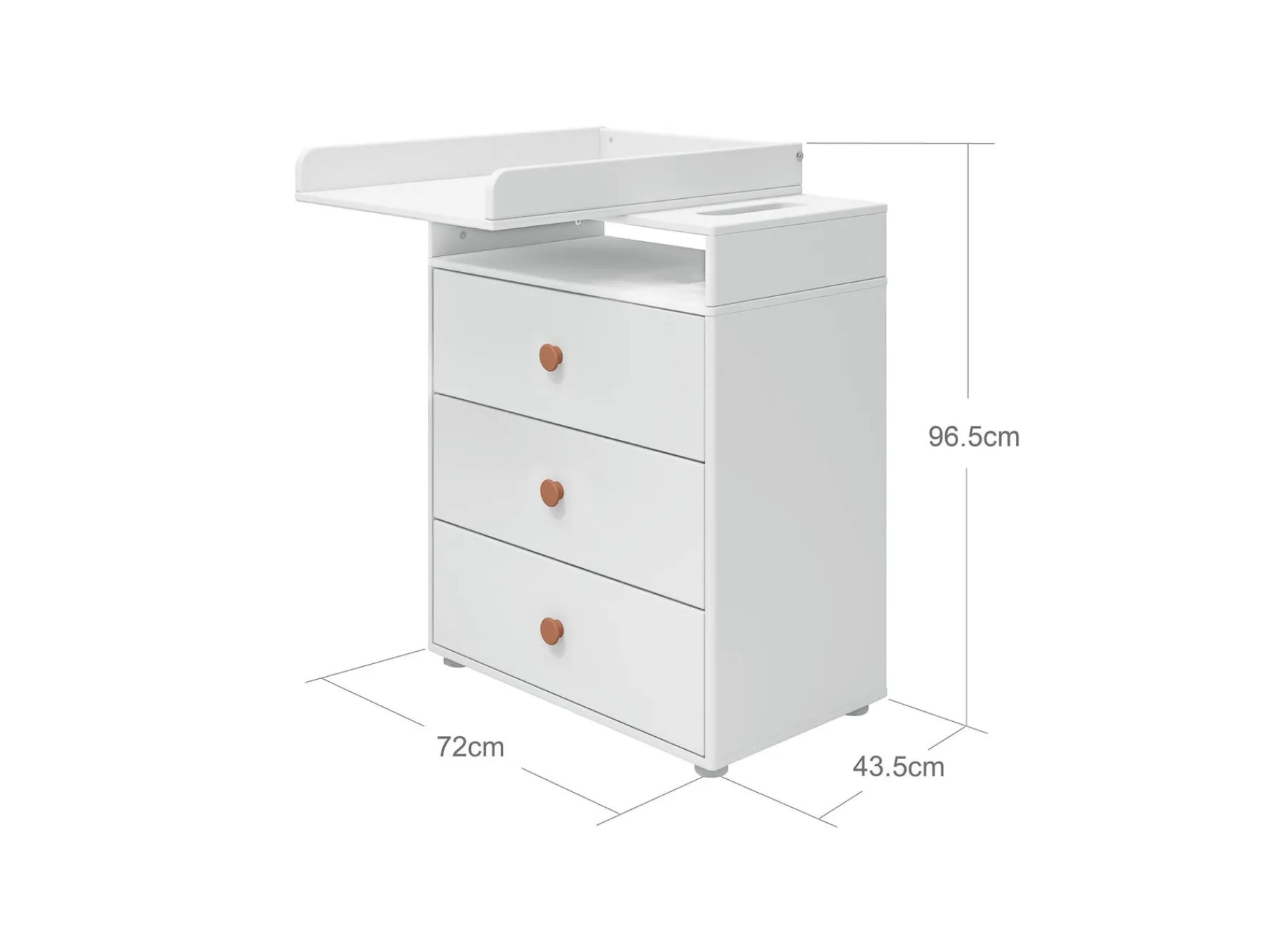 FLEXA Wickeltisch, 3 Schubladen White/blush New
